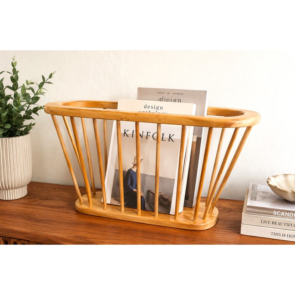 Vintage Windsome Wood Magazine Rack Mid Century Style Spindle Holder Taiwan EUC!